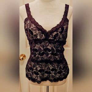 Y2K Deadstock Chocolate Brown Lace Overlay Cami Tank Top.
